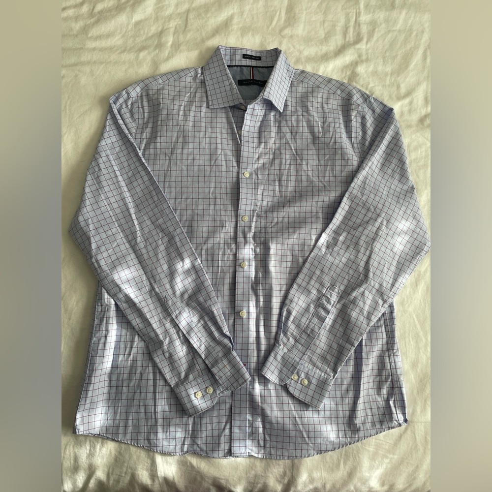 Tommy Hilfiger Men's Blue and Red Grid Shirt - Picture 3 of 4